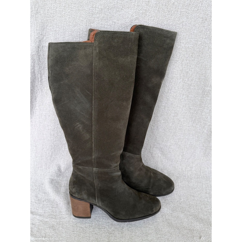 Lucky Brand Bonney Olive Green Suede Tall Knee High Block Heel Boots Size 9 40